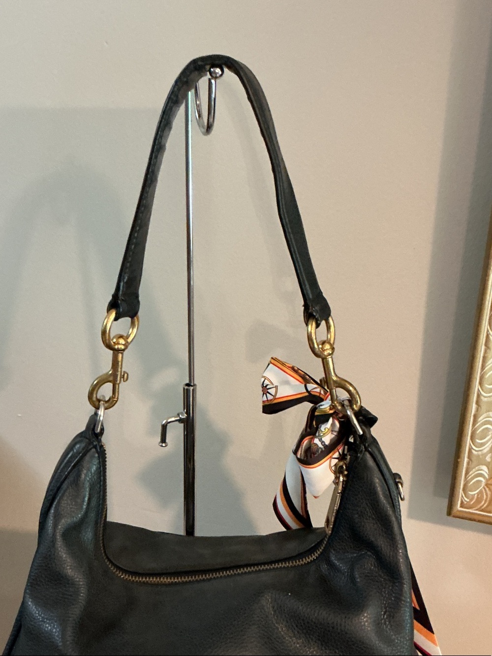 Marc Jacobs Recruit Black Pebble Leather Shoulder Bag Hangtag Multicolor Scarf - Picture 4 of 16
